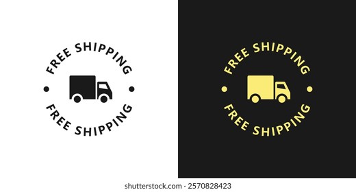 Free shipping package badge. Free delivery box label. Shipping service stamp. Quick delivery vector illustration isolated.