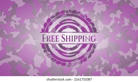 Free Shipping pink and purple written on a camo texture. Vector Illustration. Detailed. 