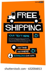 Free Shipping Poster with Truck, Text Box Template and Download App Button