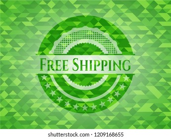Free Shipping realistic green emblem. Mosaic background