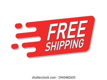 Free shipping red advertisement label, Special offer promotion price tag with shadow, Isolated on white background, Vector illustration