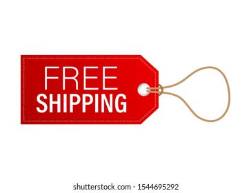 Free shipping red leather label or price tag. Vector stock illustration.