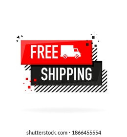 Free shipping service badge. Free delivery order with car on white background. Vector illustration.
