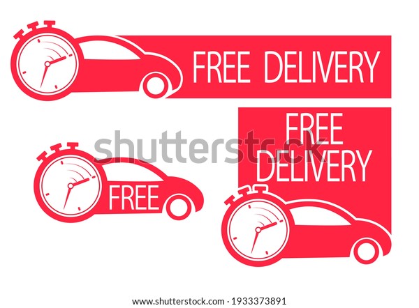 Free shipping service logo\
badge. Pink car. Vector illustration for websites and\
applications
