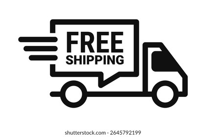 Free Shipping Service Truck Icon Isolated on White Background. Abstract Truck Silhouette with Fast moving Line Effect. Vector Illustration