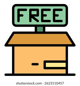 Free shipping shop icon. Outline free shipping shop vector icon color flat isolated
