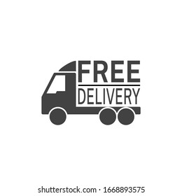 Free shipping sign. Cargo delivery truck illustration. Fast courier lorry. Shopping order package Flat minimalist design. white Gray vector. product brand service label banner board display. App icon.