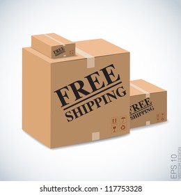 free shipping sign on package boxes.