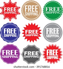 Free shipping signs set, free shipping sticker set, vector illustration