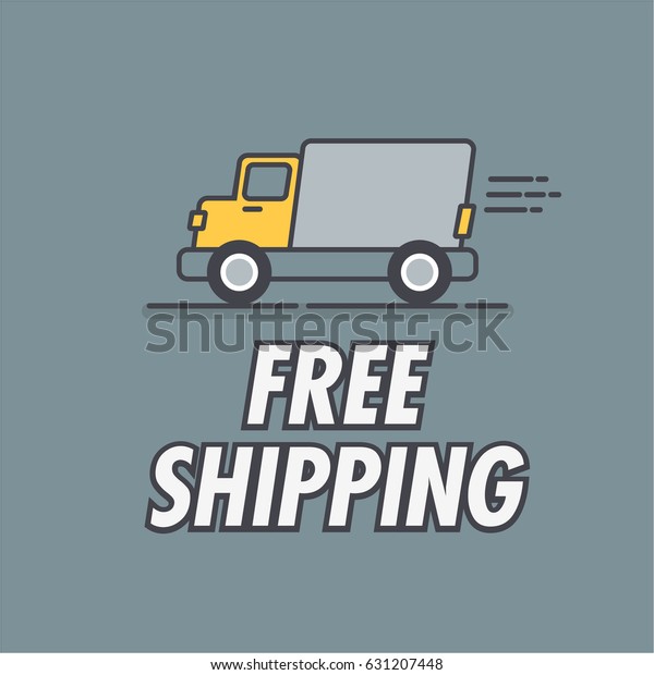 Free Shipping Speedy Delivery Truck in Line Icon\
Flat Style Design\
