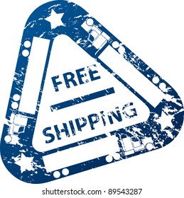 Free shipping stamp design with truck and trailer