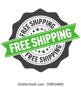 Free Shipping Stamp, Sticker, Seal. Round banner with ribbon free shipping sign.
