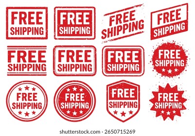 Free shipping Stamp vector set. Free shipping Rubber Stamp design collection. Free shipping Grunge stamp pack. Seal Free shipping. Vector illustration image. Isolated one white background.
