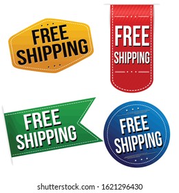 Free shipping sticker or label set on white background, vector illustration