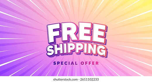 Free shipping sun rays gradient banner. Light burst background. Free shipping tag. Delivery included sign. Special offer symbol. Gradient sun rays. Sunburst light. Vector