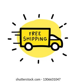Free shipping truck hand drawn outline doodle icon.