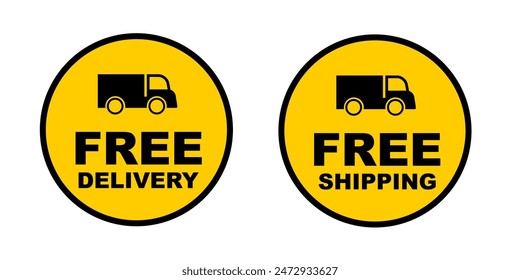 Free shipping truck icon emblem. Free delivery truck icon emblem. Vector truck box symbol in flat style. yellow black colour. delivery service sign. 