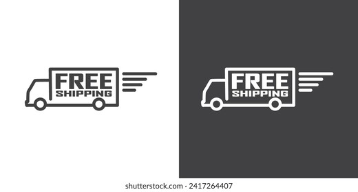 Free shipping truck icon vector in flat style. Logistic trucking, Express delivery trucks, Delivery service, Delivery icon vector illustration in simple black style symbol sign for apps and website.