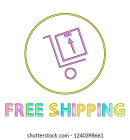 Free shipping vector illustration, linear outline. Cart with luggage icon, gadget concept and website design simple line symbol in circle contour