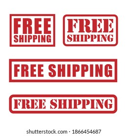 Free shipping vector label rubber. Red vintage delivery stamp seal. Label and tag logo. Package sticker sign. Isolated on white background.