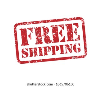Free shipping vector rubber stamp. Grunge style texture. Red vintage delivery seal. Aged and damaged sticker. Scratched sign. Isolated on white background.