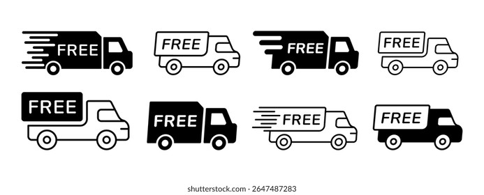 Envío gratis Vector Signs Set. Icono de entrega rápida. Logo de Paquete Postal.