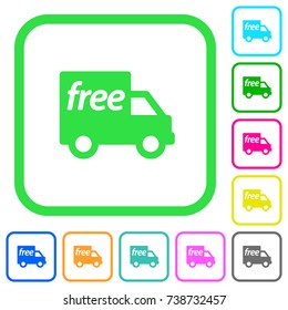 Free shipping vivid colored flat icons in curved borders on white background