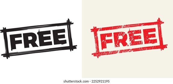 FREE sign with brush stroke in rectangle shape. Vector illustration.