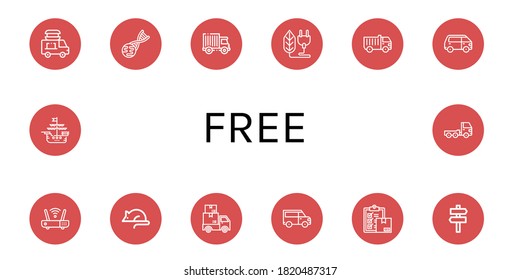 free simple icons set. Contains such icons as Food delivery, Gmo, Truck, Bio, Van, Wifi, Animal testing, Delivery, Signaling, Ship, can be used for web, mobile and logo