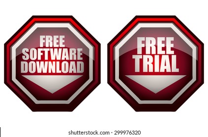 Free Software Download and Free Trial Octagonal Red Buttons, Vector Illustration. 