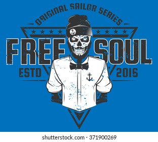 Free soul sailor style blue  design of print for T Shirts