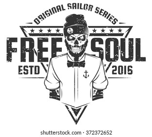 Free soul sailor style design of print for T Shirts