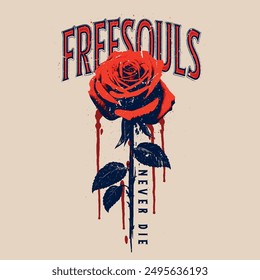 Free souls vector print design. Roses flower artwork for posters, stickers, background and others. Bird and rose illustration For Apparel and Other Uses. Music poster, Music festival artwork