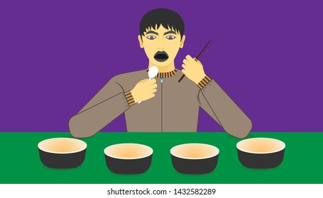 free space on the chalice for your food promotion. a man excited to meal recommended on a ware in front of him. vector illustration eps10