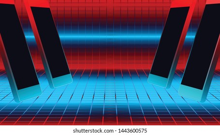 free space for show or display your product and items around by smartphone. mobile blank stand design with plaid industry colorful background style. vector illustration eps10