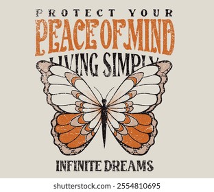 Free spirit. Protect your peace of mind. Fly your inner butterfly. Butterfly with flower artwork for t shirt print, poster, sticker, background and other uses. Spring flower. Self love club. 