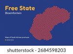 Free State province spiral pattern map with center in Bloemfontein, South Africa