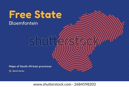 Free State province spiral pattern map with center in Bloemfontein, South Africa