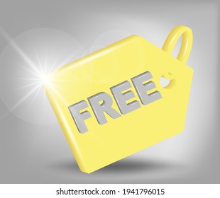 Free sticker, badge, tag.  Designed for web and software interfaces. 3d vector illustration in yellow - gray colors.