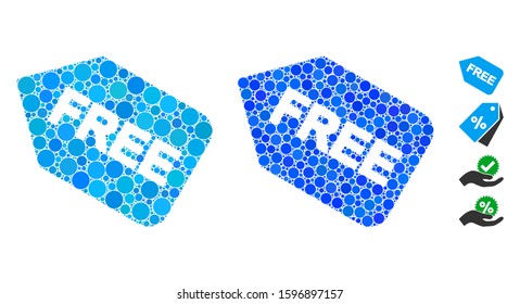 Free sticker composition of small circles in different sizes and color tinges, based on free sticker icon. Vector round dots are combined into blue composition.