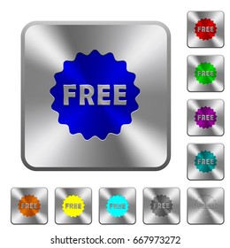 Free sticker engraved icons on rounded square glossy steel buttons