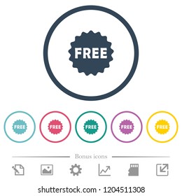 Free sticker flat color icons in round outlines. 6 bonus icons included.