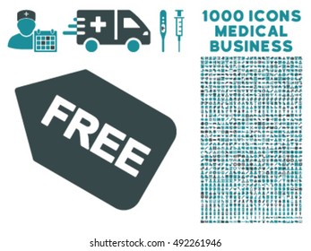 Free Sticker icon with 1000 medical business soft blue vector pictographs. Collection style is flat bicolor symbols, white background.