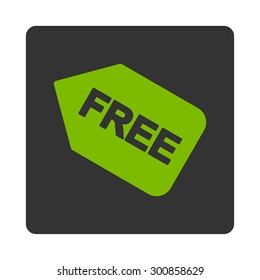 Free sticker icon. Vector style is eco green and gray colors, flat rounded square button on a white background.