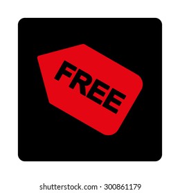 Free sticker icon. Vector style is intensive red and black colors, flat rounded square button on a white background.