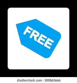 Free sticker icon. Vector style is blue and white colors, flat rounded square button on a black background.