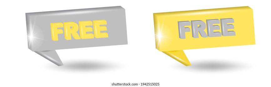 FREE sticker or label. 3d vector in yellow and gray colors isolated on white background.