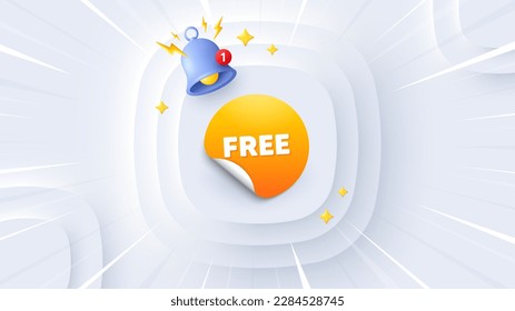 Free sticker. Neumorphic offer 3d banner, poster. Discount adhesive banner. Round coupon offer icon. Free sticker promo event background. Sunburst banner, flyer or coupon. Vector