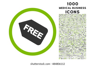Free Sticker rounded vector bicolor icon with 1000 medical business icons. Set style is flat pictograms, eco green and gray colors, white background.