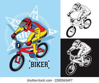 free style faster riding and doing trick with  bicycle illustration